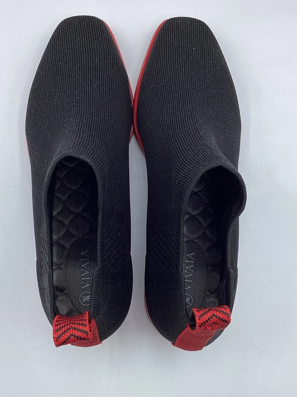 Vivaia Black Knit square toe Ankle boots with Red Sole